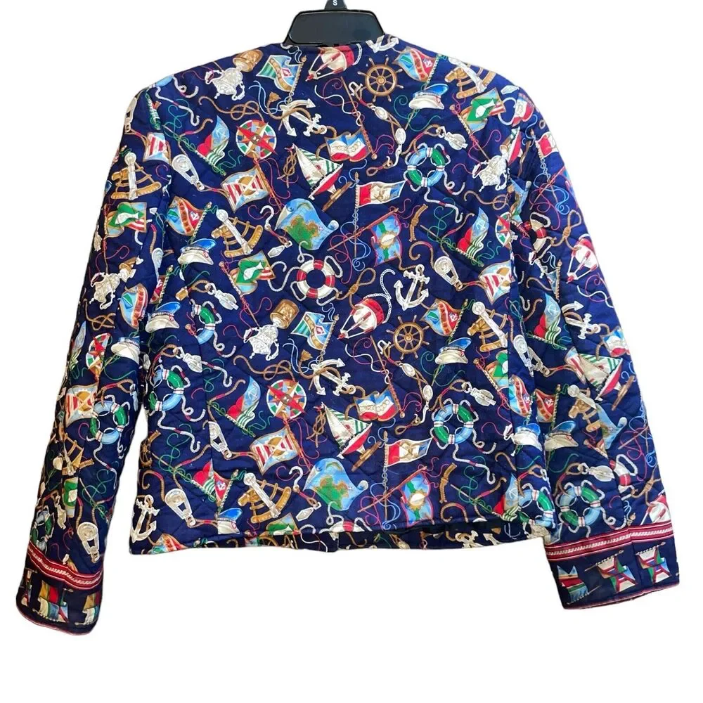 Vintage Vera Bradley M Navy Nautical Sailboat Themed Quilted Preppy Jacket